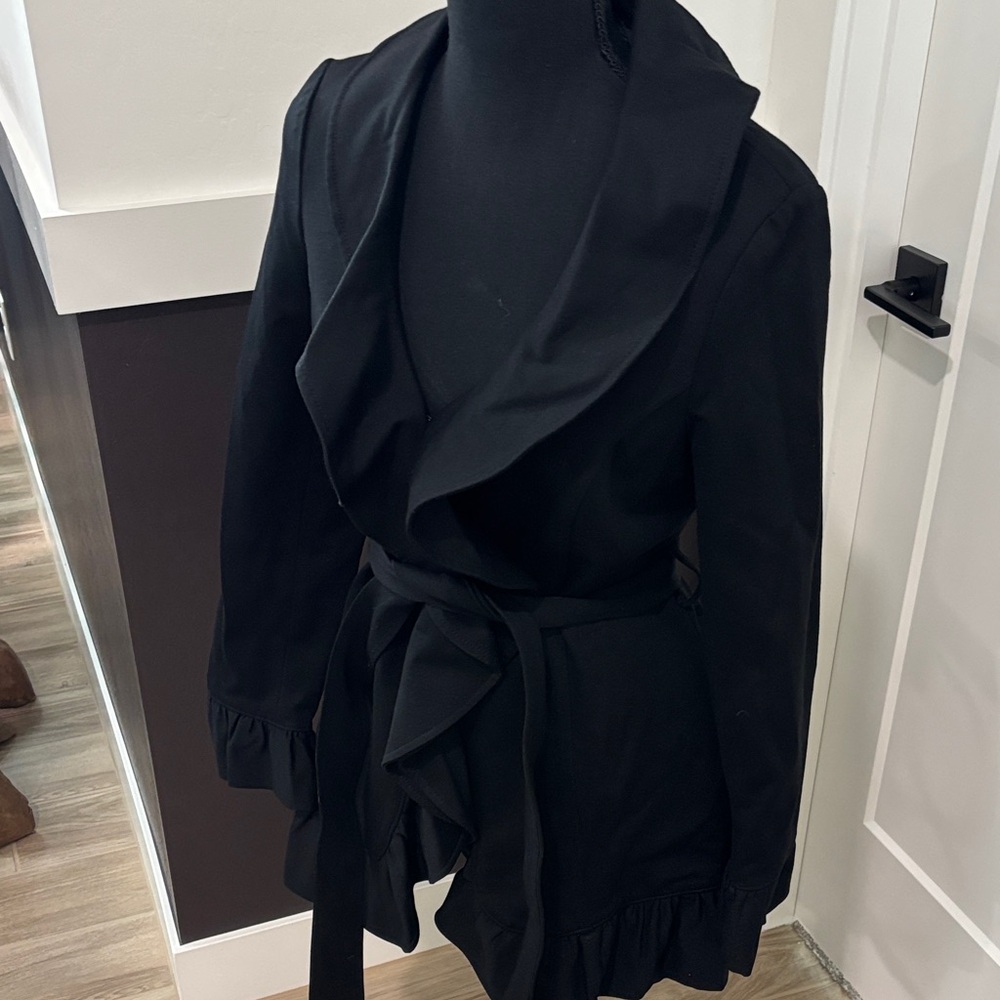 INC International Concepts Black Ruffle Wrap Blazer